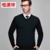 Áo len nam len thô nam Hengyuanxiang áo len dày cổ chữ V kẻ sọc đầy đủ áo len - Hàng dệt kim thời trang nam Hàng dệt kim