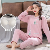 Bộ đồ công chúa tự dập nổi với bộ đồ ngủ độn ngực nữ mùa thu cotton dài tay áo lót rộng pijama lụa