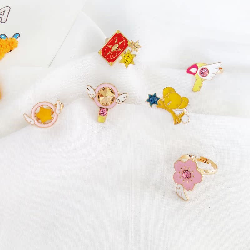Cô gái yếu tố thứ hai Nhật Bản Phim hoạt hình ngọt ngào đa dạng Sakura Trẻ em vui nhộn Mini Sakura Star Stick chung nhẫn nhẫn vàng tây