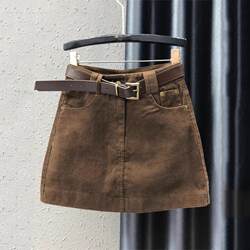 European Style Corduroy Skirt for Women, Autumn and Winter Fashion, Versatile Bodycon Skirt, Retro Anti-Exposure A-Line Short Skirt