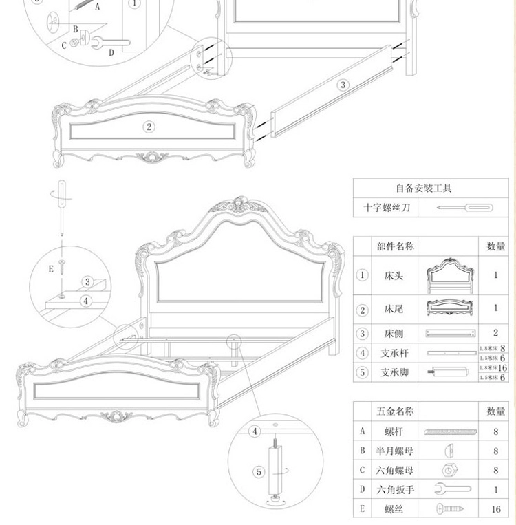 Gỗ rắn 1,8 m giường đôi Phòng ngủ kiểu Mỹ công chúa giường cưới 1,5 m Châu Âu chạm trổ trụ phòng ngủ chính - Giường