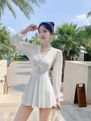 2021 New Fairy Fan Xianthin sexy lace one-piece long sleeve flat angle two-piece small chest gathering hot spring swimsuit
