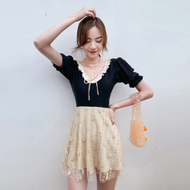 2021 new fairy fan sexy lace slim backless waist flat corner skirt hot spring resort swimsuit women