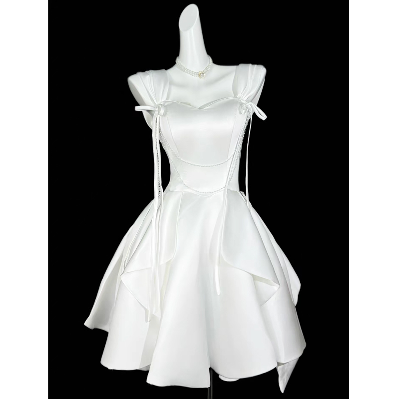 Beautiful White Short Strapless Dress for Women 2026 New Style Banquet Party Coming-Of-Age Ceremony Birthday Socialite Host