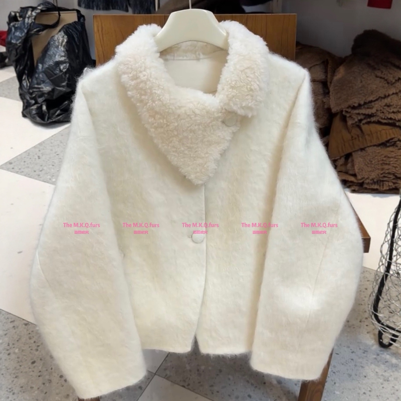 2026 New Korean Style Fashion Asymmetrical Collar Brushed Wool Coat Women's Short Fur Thick Plush Jacket 2026 New Korean Style Fashion Asymmetrical Collar Brushed Wool Coat Women's Short Fur Thick Plush Jacket