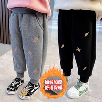Girls plus velvet pants autumn and winter 2021 foreign wear childrens thick pants little girl baby casual sweatpants