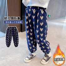 Girls thick pants autumn and winter 2021 new foreign style children corduroy casual pants baby plus velvet bunches trousers