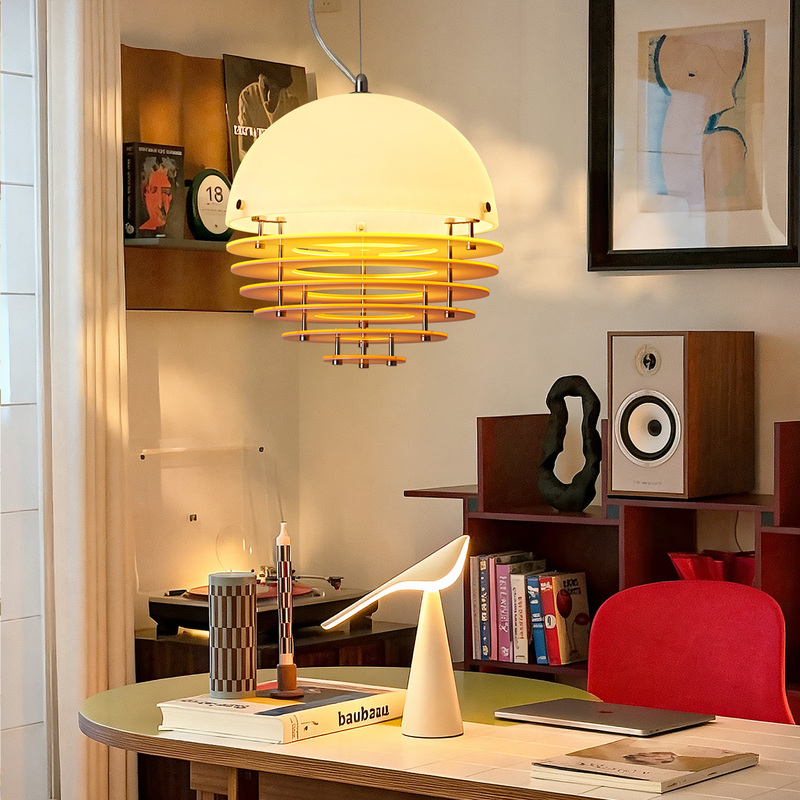Medieval Style Restaurant Chandelier, Bauhaus Retro Bar Counter Anti-Glare Bedroom Ambient Light, Cream Style Sunset Bedside Lamp