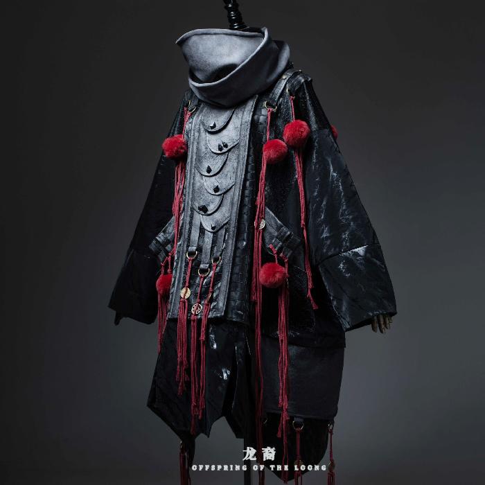 Tailkuan Dragon Descendant Long and Short One-Piece Black Coat Secret Society Original Design Oversized Chinese Style Anime Jacket