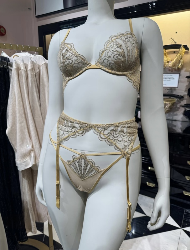 Victoria's Secret Early Morning Light Peacock Gold Embroidery Sequin Ultra-Thin Half-Cup Bra and Panties