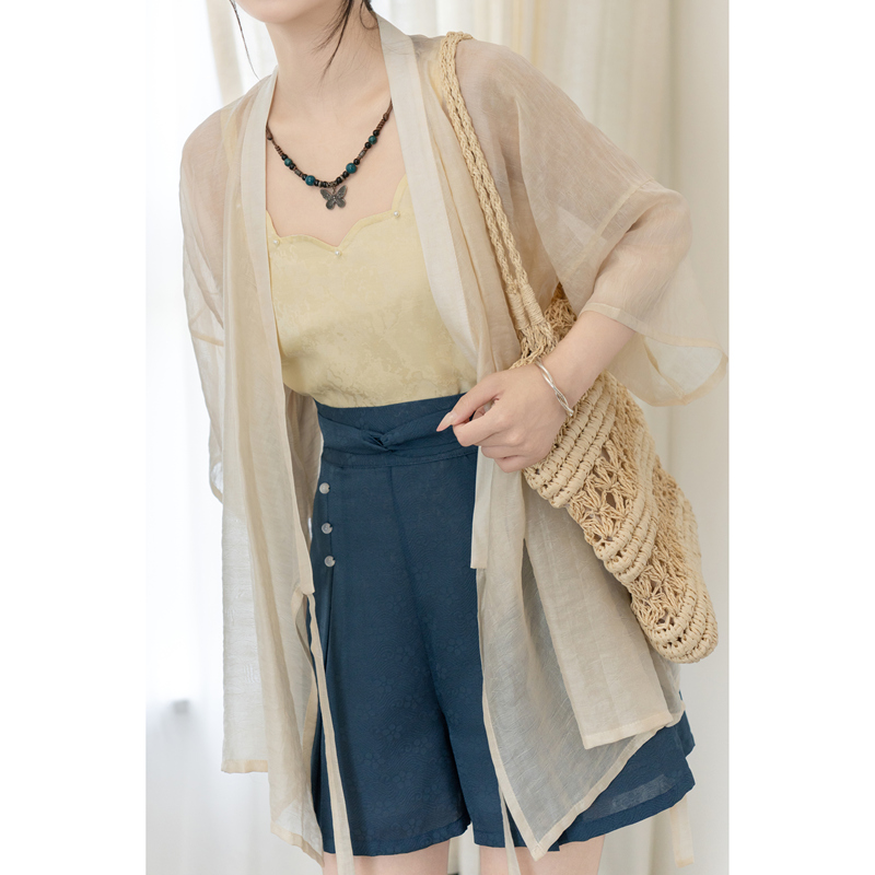 Songjiu·Fenghe Song Pants Modified Cross-Collar Half-Sleeve Suspender Han Element Hanfu Suit Songjiu·Fenghe Song Pants Modified Cross-Collar Half-Sleeve Suspender Han Element Hanfu Suit