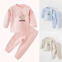Baby plush cotton warm clothes Childrens underwear Long-sleeved two-piece suit Female baby autumn clothes Autumn pants base shirt
