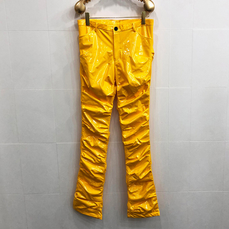 Autumn New Mirror-Like Slim-Fit Pleated Flared Leather Pants for Men and Women, Sexy Nightclub Dance Model Performance Outfit Autumn New Mirror-Like Slim-Fit Pleated Flared Leather Pants for Men and Women, Sexy Nightclub Dance Model Performance Outfit