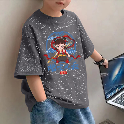 2026 Summer New Style Starry Sky Print Boys' Cool and Versatile Loose Short-Sleeve T-Shirt for Older Children — 4