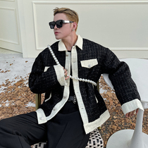 pop mens autumn light luxury retro small fragrant wind jacket mens Korean version of loose tweed color jacket tide