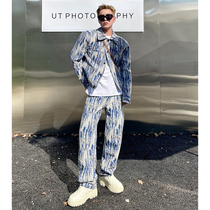 pop mens autumn Korean version of the Tide brand dyed washed old jeans mens loose straight casual trousers trousers