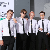 pop white shirt men long sleeve Korean version of slim personality casual embroidery base shirt tide men tie dress shirt