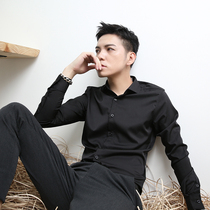 pop mens shirt hair stylist long sleeve Korean version of slim mens non-iron business casual black base shirt tide