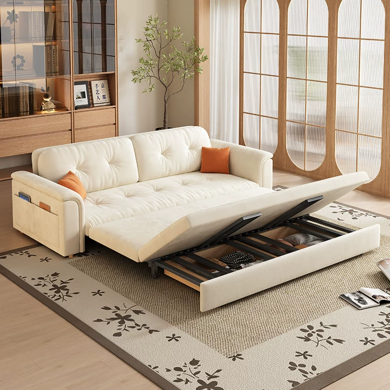 Retro cream sofa, foldable telescopic storage system, french style
