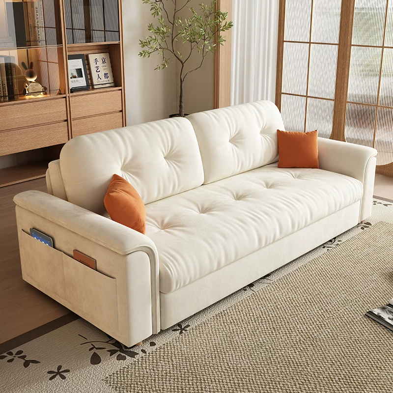 Retro cream sofa, foldable telescopic storage system, french style