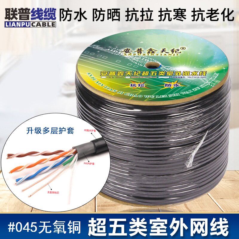 Oxygen Free Copper National Standard Network Route Ultra Five Category Outdoor Double Jacket Water-blocking Internet Line HD Monitoring Twisted Pair Network Route