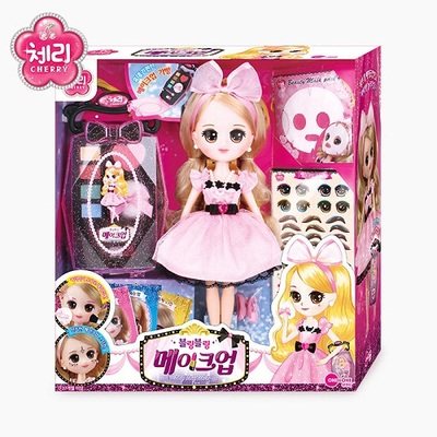 Korea imported Cherry cosmetics makeup box Doll makeup box simulation pink doll girl toy