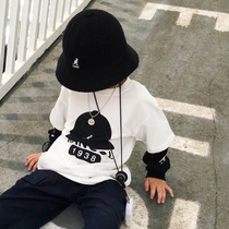 QUANKIDS SPRING AUTUMN Male And Female Childrens Day Teshua Kangaroo Kangaroo Black And White Deserve Two Long Sleeve T-shirts