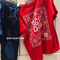 A T-shirt for children suitable for tourism The baby baby totem short sleeve red positive white upper lens