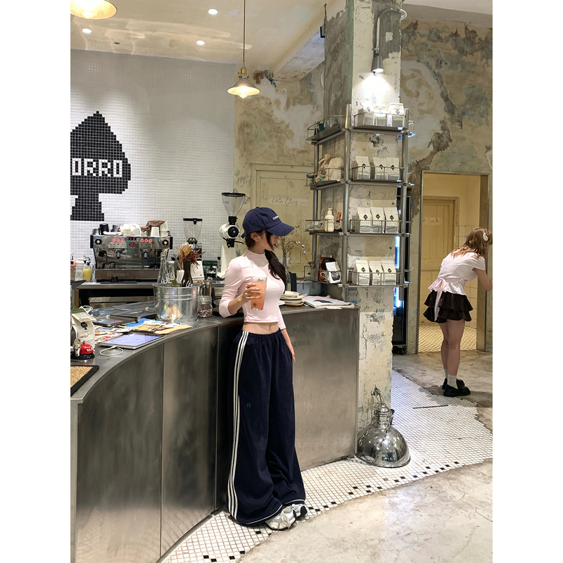 Yaliii American-Style Relaxed Fit Petite All-Cotton Striped Casual Pants American-Style Sporty Low-Rise Floor-Length Pants 26 Spring/Summer