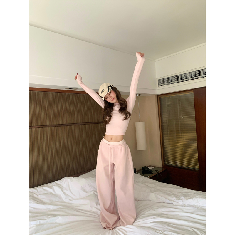 Yaliii White Girl Aesthetic Slim Fit T-Shirt Long Sleeve Base Layer Casual Loose Sweatpants Pink Set 26 Spring/Summer New