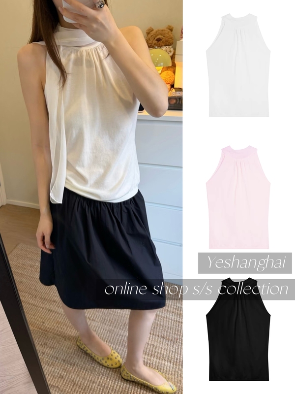 (Now) Same Style as the Ribbon-Tie Stand Collar Patchwork Silk Halter Neck Waist-Cinching Wool Knit Vest, Cotton Wool Knit Vest
