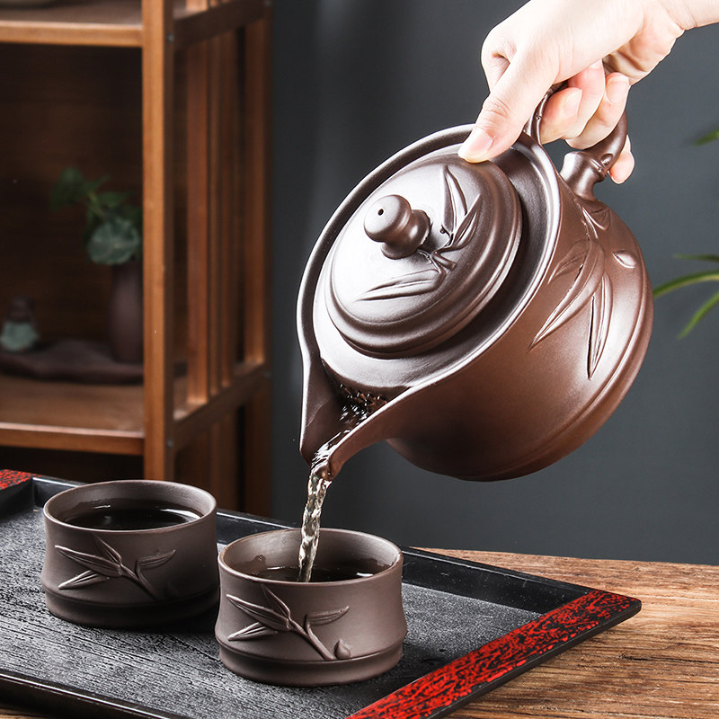 Yixing Purple Sand Pot Kung Fu Tea Furniture Large Bamboo Leaves Pot Tea Maker Home Chinese Style Large Capacity Teapot Tea Cup Suit-Taobao