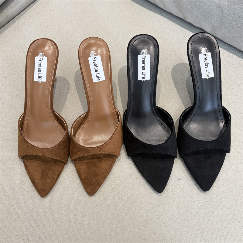 Original Foreign Trade Simple and Elegant Summer Pointed-Toe High-Heeled Mules with Thin Heels and Open-Toe Design for Women