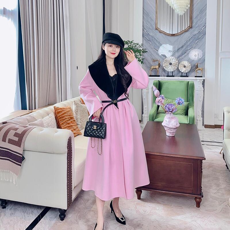 Ayanwang "Princess Diana" Imported Cupro Velvet + Pink Cashmere Wool Coat Ayanwang "Princess Diana" Imported Cupro Velvet + Pink Cashmere Wool Coat