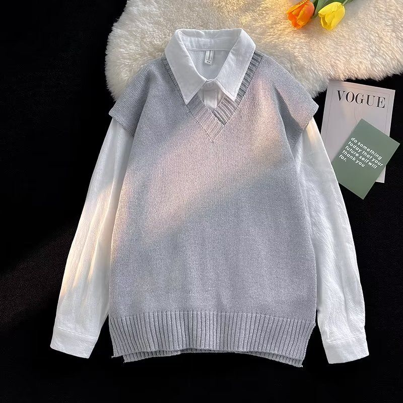 Men's Knitted Vest Outerwear for Spring and Autumn, Korean Style V-Neck Trendy Ins Versatile Retro Couple's Sleeveless Sweater Men's Knitted Vest Outerwear for Spring and Autumn, Korean Style V-Neck Trendy Ins Versatile Retro Couple's Sleeveless Sweater