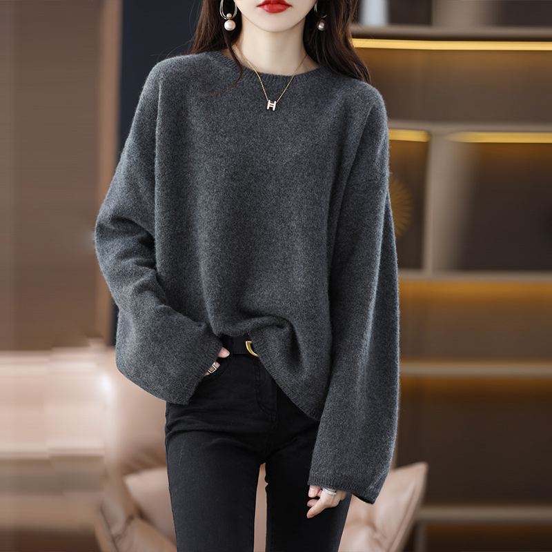 Women's Sweater 2026 New Early Spring Gray Top, Lazy Style, Loose Fit, Slimming, Tummy-Covering, Base Layer, Plus Size Knitwear