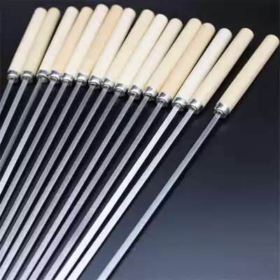 Barbecue sign Stainless steel wooden handle flat sign Outdoor barbecue needle Shish kebab barbecue sign Skewer barbecue steel sign