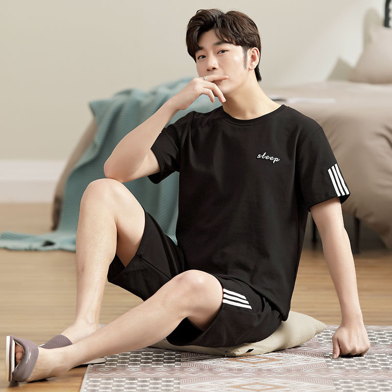 Men's pajamas summer cotton short sleeve shorts summer summer wear summer sleeve wear plus large code suit