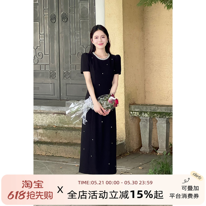 Lili Li Li's [Paris Encounter] French Hepburn-Style Black Dress, High-End, Slim-Fitting Dress