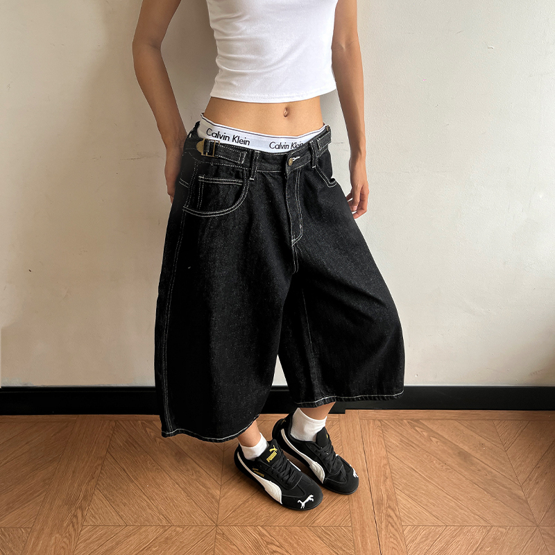 Breeze Cloth Pear American Retro Style Adjustable Waist Buckle Slimming Cropped Pants Slimming Loose Versatile Jeans Breeze Cloth Pear American Retro Style Adjustable Waist Buckle Slimming Cropped Pants Slimming Loose Versatile Jeans