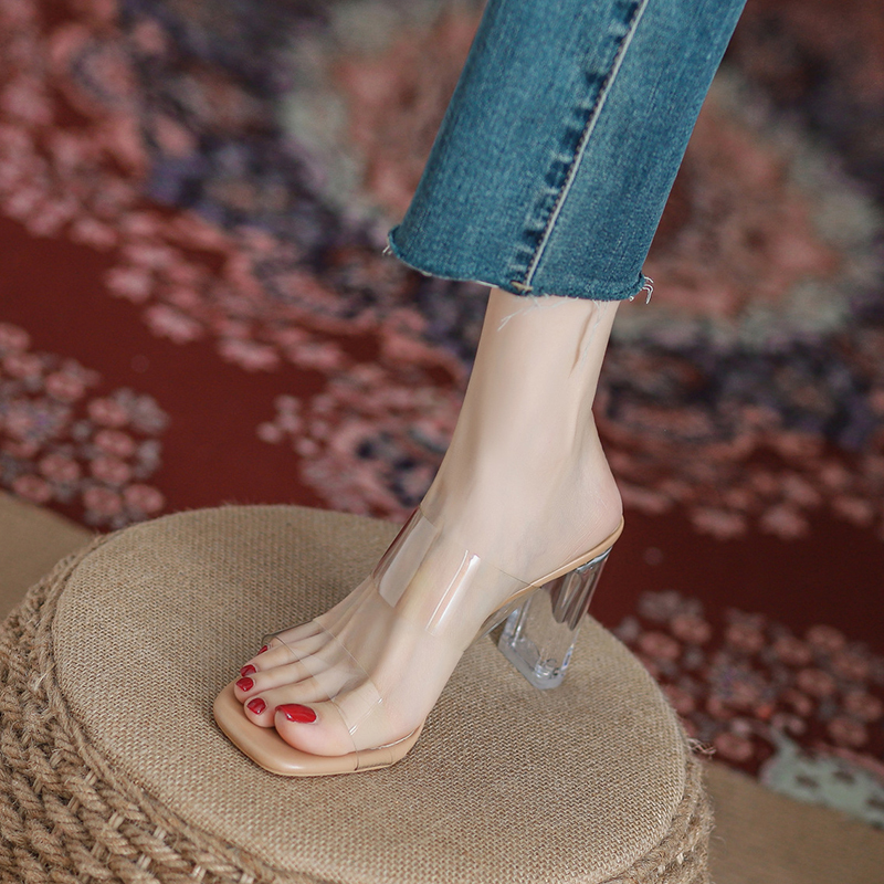 D.Cielo~French-Style Transparent High-Heeled Shoes 2026 Summer New Slippers High-End Women's Shoes Crystal Chunky Heel Sandals D.Cielo~French-Style Transparent High-Heeled Shoes 2026 Summer New Slippers High-End Women's Shoes Crystal Chunky Heel Sandals