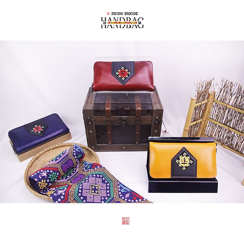 Jin Zhuangjin popular Guangxi ethnic style pure hand-cut embroidered Wanfu hand leather bag Red Yellow Blue