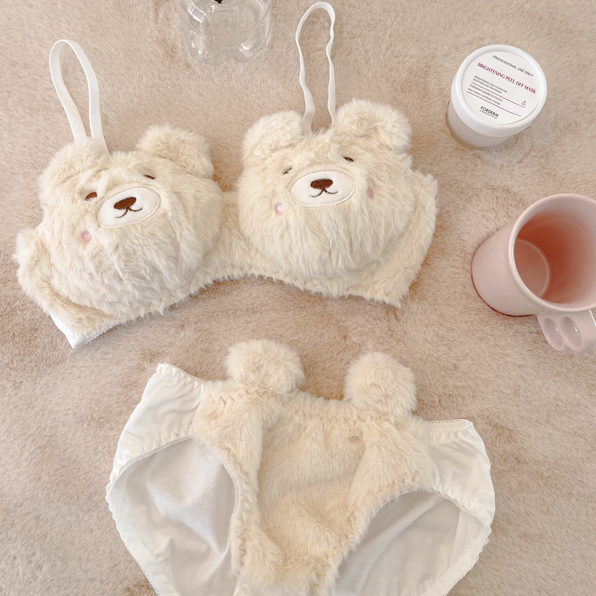 Lingerie Girl Winter Cute Cartoon Plush Small Bear Lingerie Suit without steel ring Students small breasts Gathered Bra