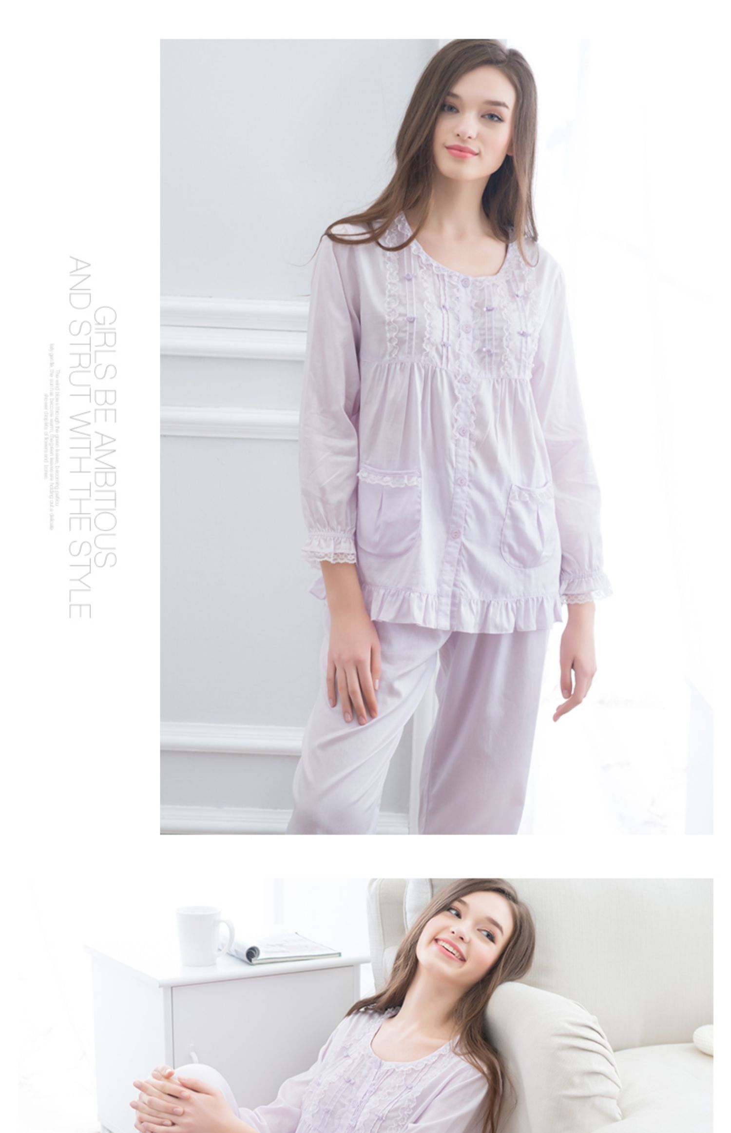 Bộ đồ ngủ dài tay Darli dành cho nữ mùa hè mỏng phần cotton giản dị phục vụ tại nhà quần dài Bộ đồ ngủ cotton hai mảnh - Bộ Pajama pijama ngắn tay