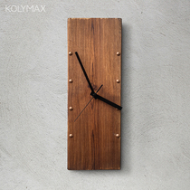Retro solid wood rectangular wall clock Nordic personality decorative clockwatch minimalist art watch living room ultra-quiet clock