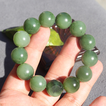 The dialect Hetian jade was leaked and the warm Russian jasper spinach green card 16mm round bead bracelet O8