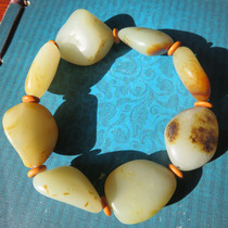 Meizizi Dialect Hetian Jade Collection Xinjiang Delicate Oil Hanging Gold Skin White Jade Seed Material Raw Stone Bracelet W2