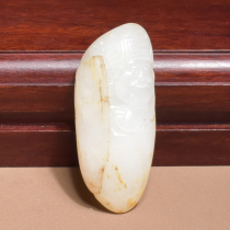 Dialect Hetian jade boutique collection Xinjiang hanging gold leather mutton fat white jade seed material God of Wealth single seed toy pendant A1