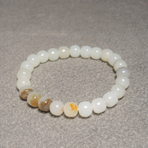 Heavyweight dialect Hetian jade boutique Russian material hanging gold skin white jade seed material card 8mm old type bead bracelet bracelet h2