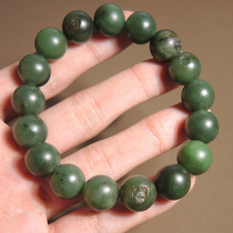 Dialect Hetian Jade Boutique Recommendation Xinjiang Leather Hole Jasper Seed Material Spinach Green 12mm Round Bead Bracelet S2